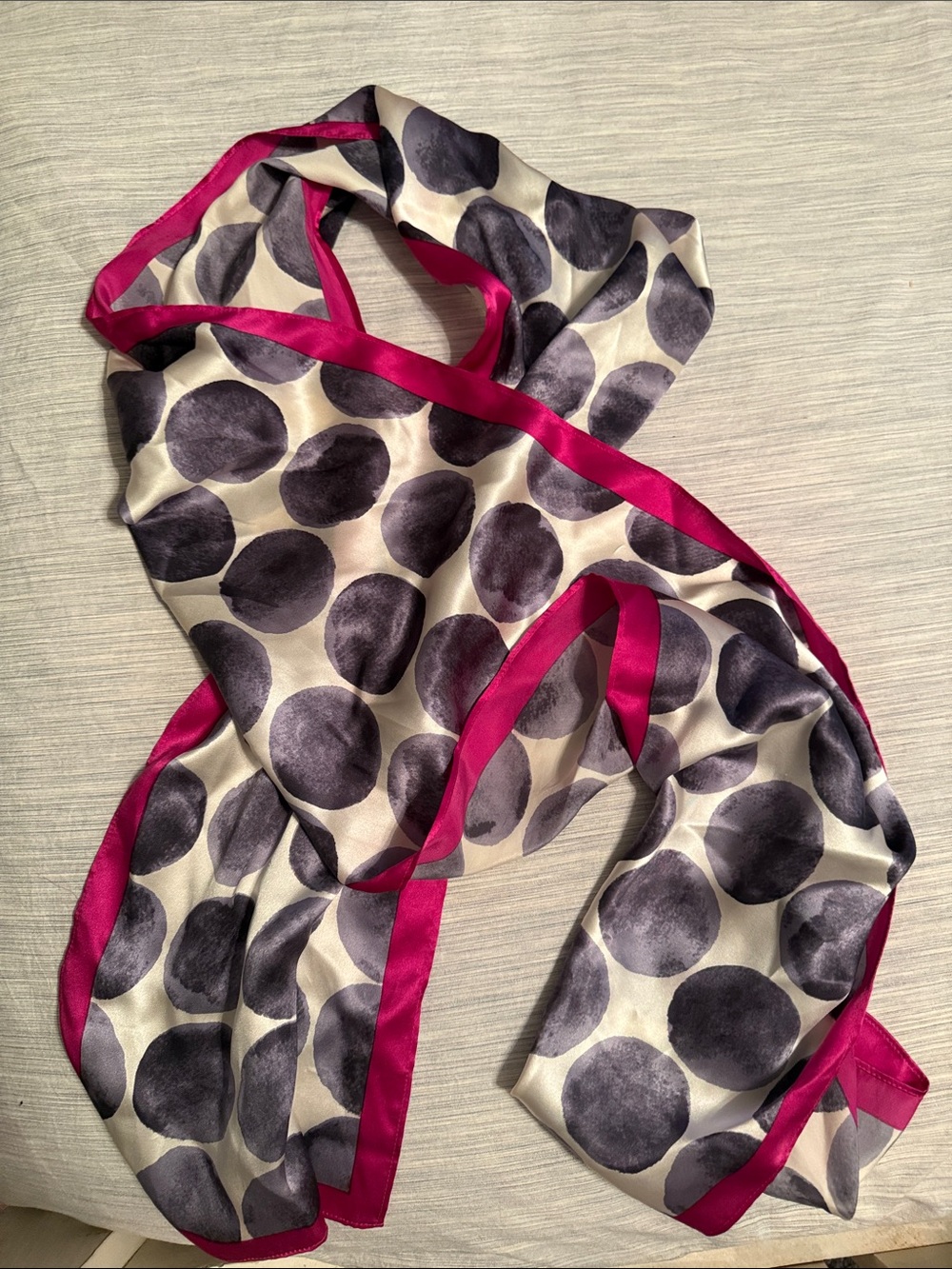 Silk Polka Dot Scarf with Fuchsia Trim - Women Accessories